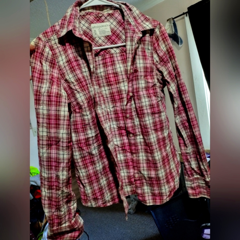 Aeropostale Pink Plaid button up